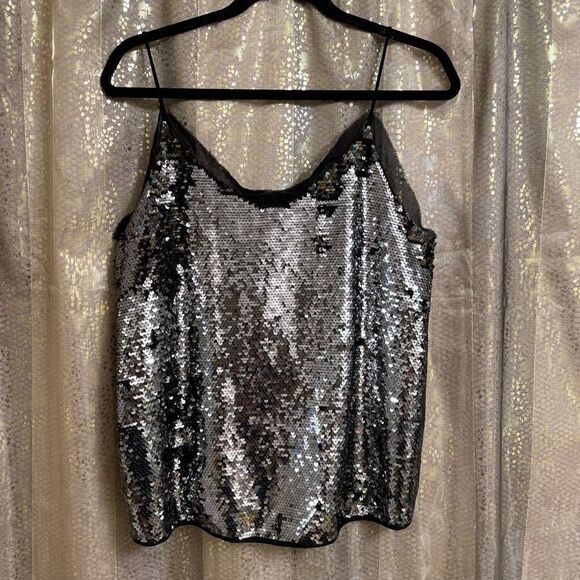 WD.NY Silver Sparkly Sequin Cami Tank Top Large NWT - Picture 1 of 6